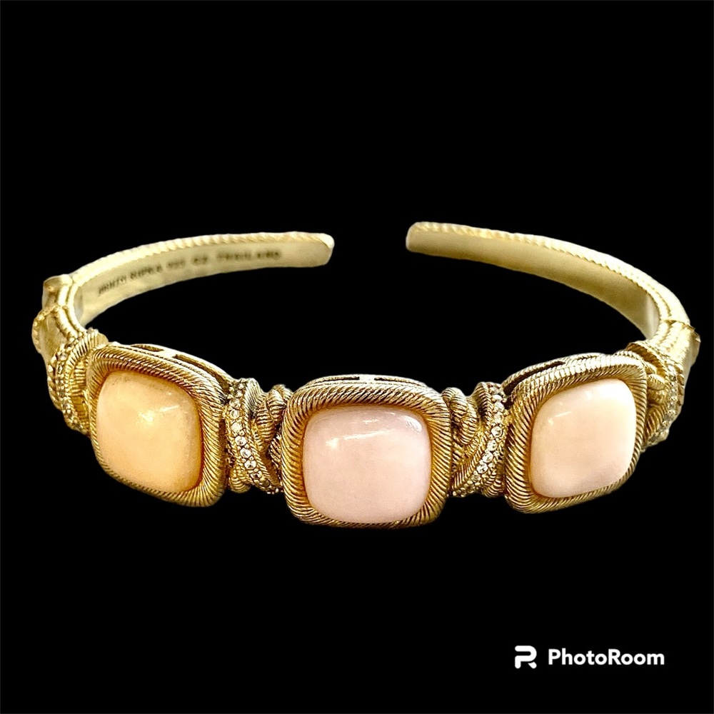 Judith Ripka sterling silver with gold wash, pink opal cuff bracelet